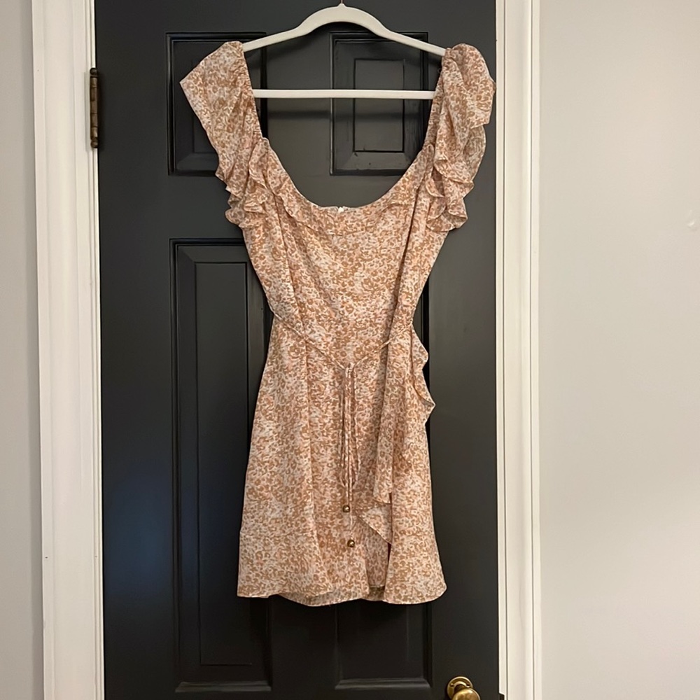 Pink and brown tie/wrap dress. Size: large